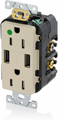 Tamper-Resistant USB Receptacle 15 Amp 125 Volt with Duplex Outlet & Heavy-Duty Grade