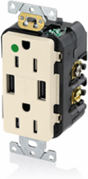 Tamper-Resistant USB Receptacle, 15 Amp, 125 Volt, Light Almond