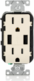 USB Outlet Charger with 15A Tamper-Resistant Receptacle, Light Almond