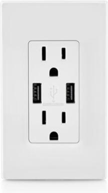 3.6A USB Type A/A Wall Outlet Charger with 15A Tamper-Resistant Receptacle