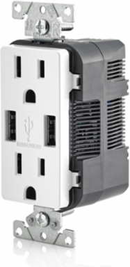 3.6A USB Type A/A Wall Outlet Charger with 15A Tamper-Resistant Receptacle