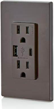 USB Type A/C Wall Outlet Charger with 15A Tamper-Resistant Outlet, Brown, 5.1A