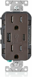 USB Type A/C Wall Outlet Charger with 15A Tamper-Resistant Outlet, Brown, 5.1A