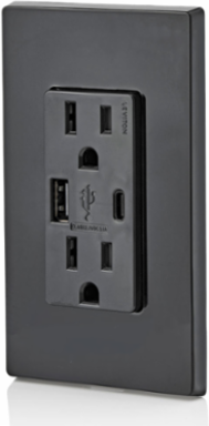 15A Tamper-Resistant Outlet with 5.1A USB Type A/C Charger, Black