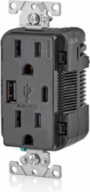 15A Tamper-Resistant Outlet with 5.1A USB Type A/C Charger, Black