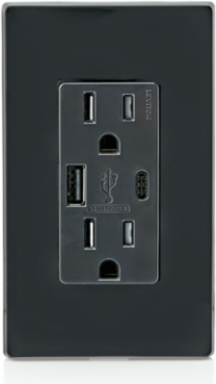 15A Tamper-Resistant Outlet with 5.1A USB Type A/C Charger, Black