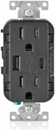 15A Tamper-Resistant Outlet with 5.1A USB Type A/C Charger, Black