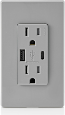 5.1A USB Wall Outlet Charger with 15A Tamper-Resistant Outlet, Gray