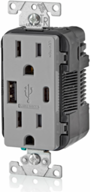 5.1A USB Wall Outlet Charger with 15A Tamper-Resistant Outlet, Gray
