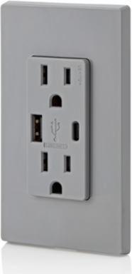 5.1A USB Wall Outlet Charger with 15A Tamper-Resistant Outlet, Gray