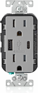 5.1A USB Wall Outlet Charger with 15A Tamper-Resistant Outlet, Gray