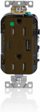 Tamper-Resistant USB Receptacle 15 Amp 125 Volt with Type A & C USB Ports