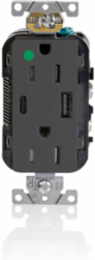 Tamper-Resistant USB Receptacle, 15 Amp, 125 Volt, Hospital Grade, Black