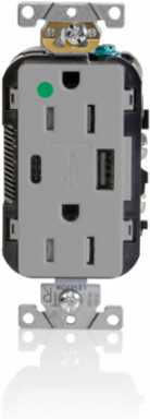 Duplex Tamper-Resistant USB Receptacle, 15 Amp 125 Volt, Heavy-Duty Hospital Grade, Gray