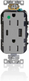Duplex Tamper-Resistant USB Receptacle, 15 Amp 125 Volt, Heavy-Duty Hospital Grade, Gray