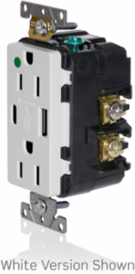Tamper-Resistant USB Receptacle, 15 Amp, 125 Volt, Heavy-Duty Hospital Grade