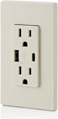 USB Type A/Type-C Wall Charger with 15A Tamper-Resistant Outlet, 5.1A, Light Almond