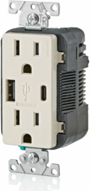 USB Type A/Type-C Wall Charger with 15A Tamper-Resistant Outlet, 5.1A, Light Almond