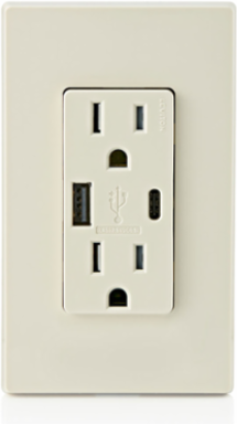 USB Type A/Type-C Wall Charger with 15A Tamper-Resistant Outlet, 5.1A, Light Almond