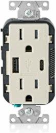 USB Type A/Type-C Wall Charger with 15A Tamper-Resistant Outlet, 5.1A, Light Almond