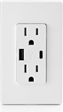 5.1A USB Type A/Type-C Wall Outlet Charger with 15A Tamper-Resistant Outlet
