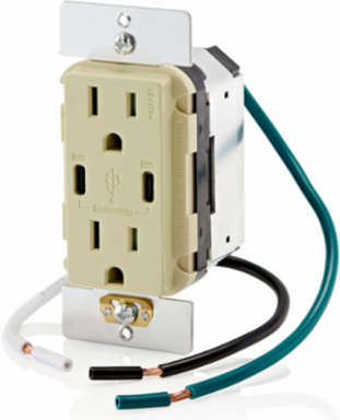 60W USB Dual Type-C Wall Outlet Charger with 15A Tamper-Resistant Outlet