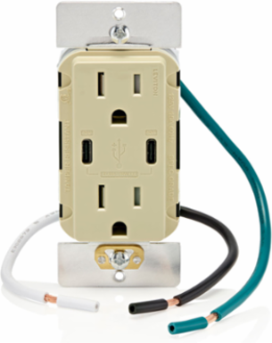 60W USB Dual Type-C Wall Outlet Charger with 15A Tamper-Resistant Outlet
