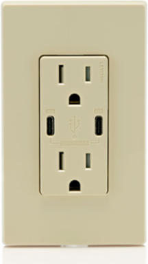 60W USB Dual Type-C Wall Outlet Charger with 15A Tamper-Resistant Outlet