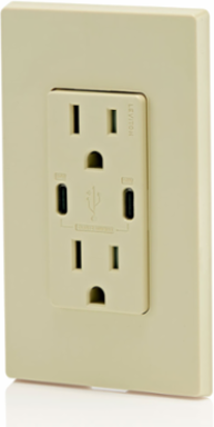 60W USB Dual Type-C Wall Outlet Charger with 15A Tamper-Resistant Outlet