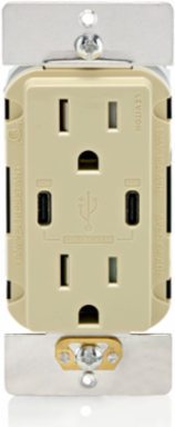 60W USB Dual Type-C Wall Outlet Charger with 15A Tamper-Resistant Outlet