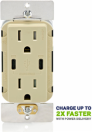 60W USB Dual Type-C Wall Outlet Charger with 15A Tamper-Resistant Outlet