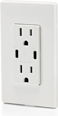 60W USB Dual Type-C Power Delivery Wall Outlet Charger with 15A Tamper-Resistant Outlet