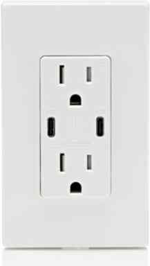 60W USB Dual Type-C Power Delivery Wall Outlet Charger with 15A Tamper-Resistant Outlet