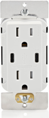 60W USB Dual Type-C Power Delivery Wall Outlet Charger with 15A Tamper-Resistant Outlet