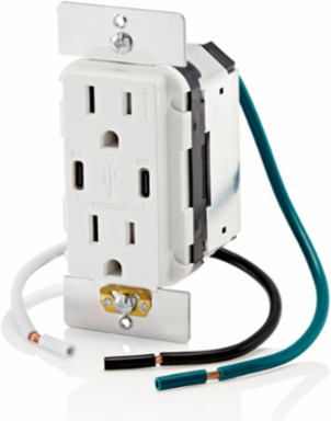 60W USB Dual Type-C Power Delivery Wall Outlet Charger with 15A Tamper-Resistant Outlet