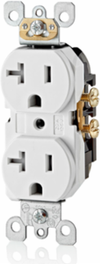 20 Amp Duplex Tamper-Resistant Outlet, 125 Volt, NEMA 5-20R, Self-Grounding, White