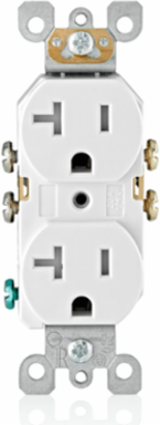 20 Amp Duplex Tamper-Resistant Outlet, 125 Volt, NEMA 5-20R, Self-Grounding, White