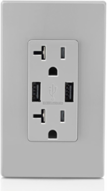 USB Type-A Wall Outlet Charger with 20A Tamper-Resistant Receptacle, 3.6A Power
