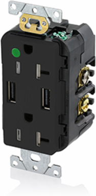 Heavy-Duty Hospital Grade Tamper-Resistant USB Receptacle, 20 Amp, 125 Volt, NEMA 5-20R
