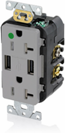 Tamper-Resistant USB Duplex Receptacle, 20 Amp, 125 Volt, Heavy-Duty Hospital Grade, Gray