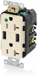 Tamper-Resistant USB Duplex Receptacle, 20 Amp, 125 Volt, Heavy-Duty Hospital Grade, Light Almond