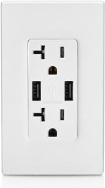 Decora 3.6A USB Type A/A Wall Outlet Charger with 20A Tamper-Resistant Receptacle