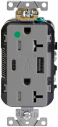 Decora Plus Tamper-Resistant USB Receptacle, 20 Amp, 125 Volt, Gray, Heavy-Duty Hospital Grade