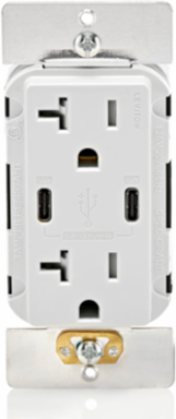 60W USB Dual Type-C Power Delivery Wall Outlet Charger with 20A Tamper-Resistant Outlet