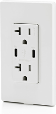 60W USB Dual Type-C Power Delivery Wall Outlet Charger with 20A Tamper-Resistant Outlet