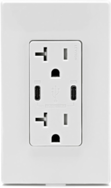 60W USB Dual Type-C Power Delivery Wall Outlet Charger with 20A Tamper-Resistant Outlet