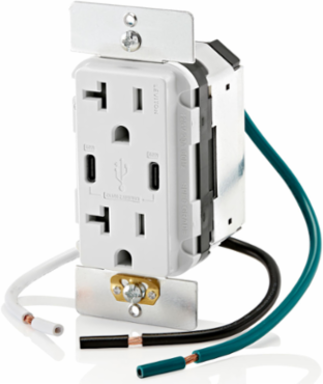 60W USB Dual Type-C Power Delivery Wall Outlet Charger with 20A Tamper-Resistant Outlet