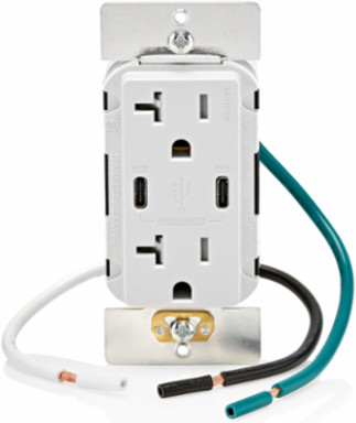 60W USB Dual Type-C Power Delivery Wall Outlet Charger with 20A Tamper-Resistant Outlet