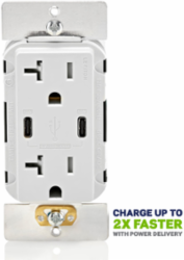 60W USB Dual Type-C Power Delivery Wall Outlet Charger with 20A Tamper-Resistant Outlet