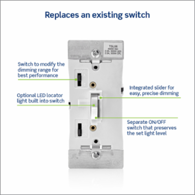 Toggle Slide Dimmer Switch, 300W LED & 600W Incandescent, White
